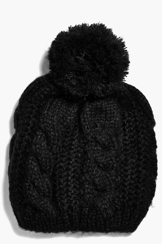 Sadie Cable Knit Oversize Pom Beanie Hat